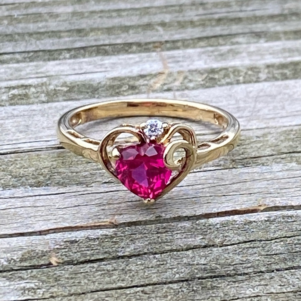 SOLD 💲Ruby heart ring 14k gold over .925 Sterling Silver size 7 new - Picture 6 of 12